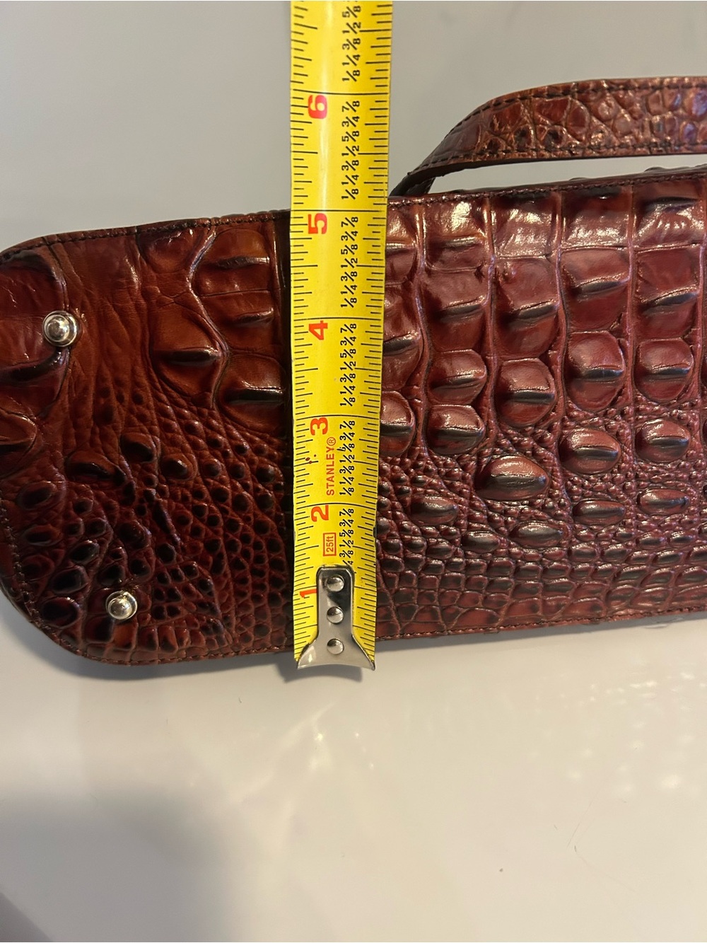Brahmin Navy and Brown Croc-Embossed Leather Tote with Cream Tassel - Picture 10 of 10